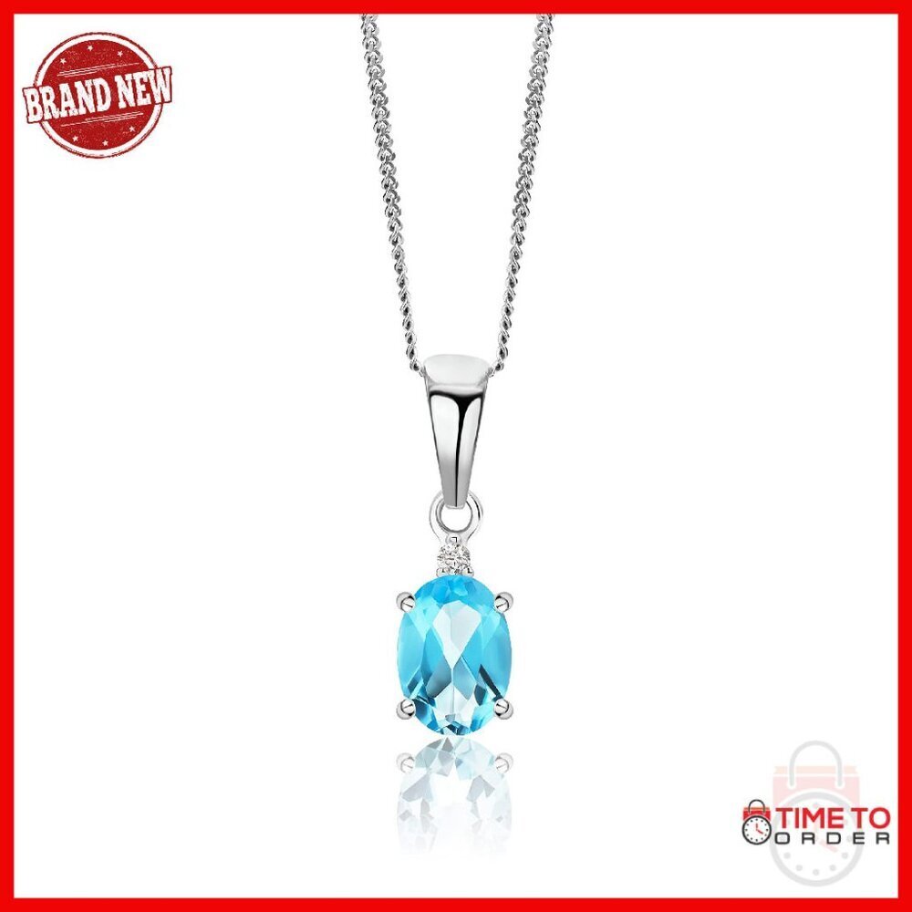 14K Gold Pendant Necklace with Gemstone, 17.7 Inch Sterling Silver Chain